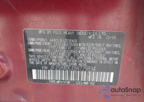 2011 Subaru Forester 2.5X Premium from USA, damaged, VIN JF2SHADC4BH729894